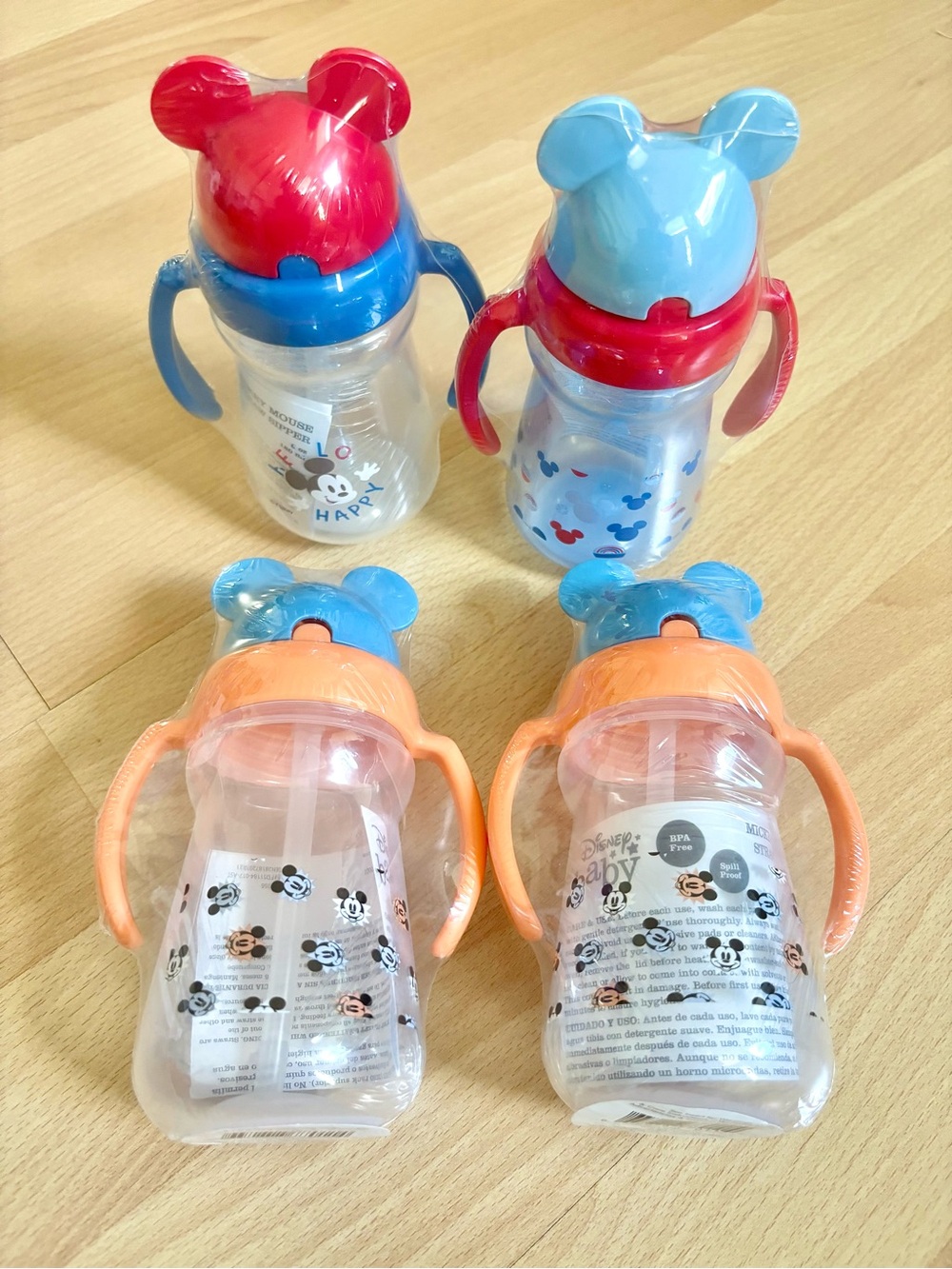 Disney Baby Mickey Mouse FOUR Pack 6oz Straw Sipper Cup w/ Handles